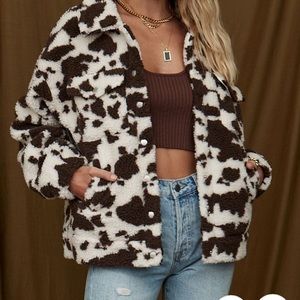 12th Tribe Belle Cow Print Teddy Jacket